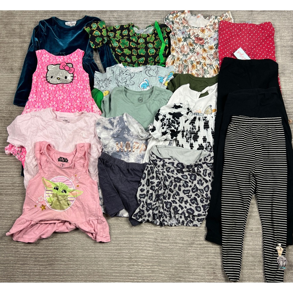 Lot of 18 Girls Size 6 Clothing Cat & Jack Carters Bundle Dresses Leggings Tops